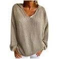 thumbnail image 1 of JINMGG V Neck Sweaters for Women Fall Winter Clearance,Women's Knitted Outer Sun Protection Knitted Hooded Sun Protection Clothing, 1 of 5