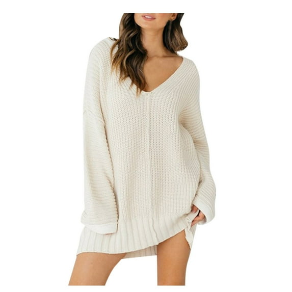 JINMGG V Neck Sweaters for Women Fall Winter Clearance,Women's Loose Color Sleeve Long Sleeve Sweater