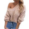 thumbnail image 1 of JINMGG V Neck Sweaters for Women Fall Winter Clearance,Women's V-Neck Sweater Winter Pullover Nail Bead Sleeve Sweater Tops, 1 of 8