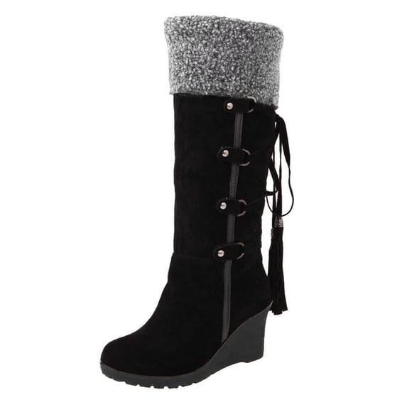 JINMGG Wedges for Women Plus Clearance 2021Women's After Sanding with Tassels High Boots Sleeves Wedges Snow Boots Black 40