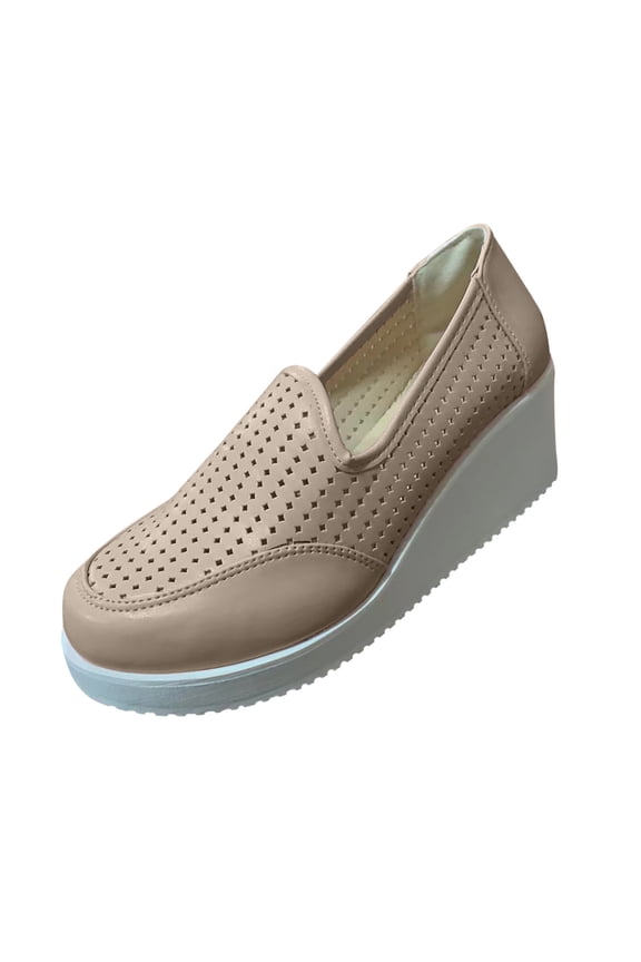 JINMGG Wedges for Women Plus Clearance Fashion Women Platform Casual Wedge Heel Flat Large Size Hollow Single Shoes Beige 35