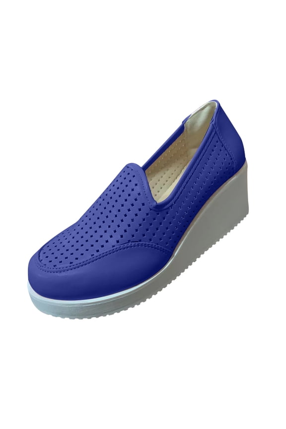 JINMGG Wedges for Women Plus Clearance Fashion Women Platform Casual Wedge Heel Flat Large Size Hollow Single Shoes Blue 43