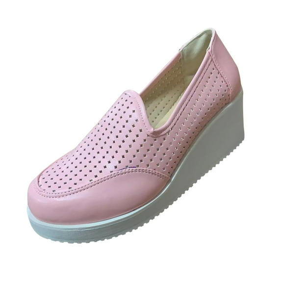JINMGG Wedges for Women Plus Clearance Fashion Women Platform Casual Wedge Heel Flat Large Size Hollow Single Shoes Pink 38