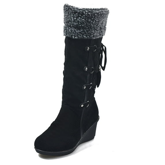 JINMGG Wedges for Women Plus Clearance Women's After Sanding with Tassels High Boots Sleeves Wedges Snow Boots Black 39