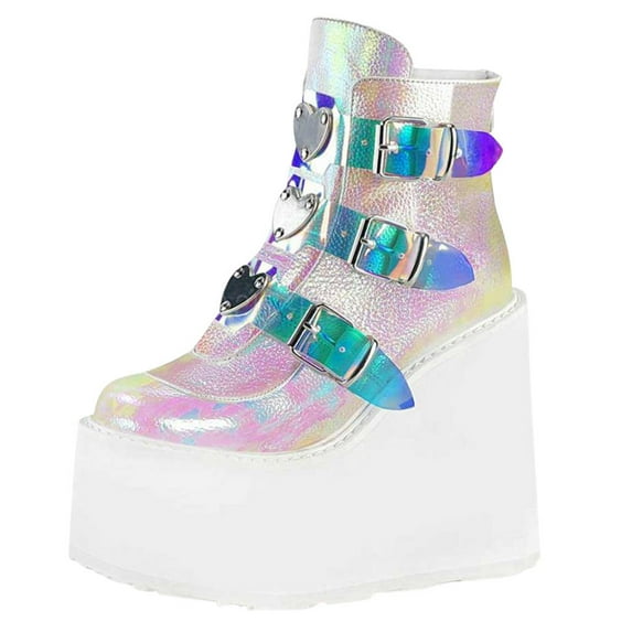 JINMGG Wedges for Women Plus Clearance Women's Fashion Multicolor Wedge Boots Ladies Zip Up Shoes Pink 42