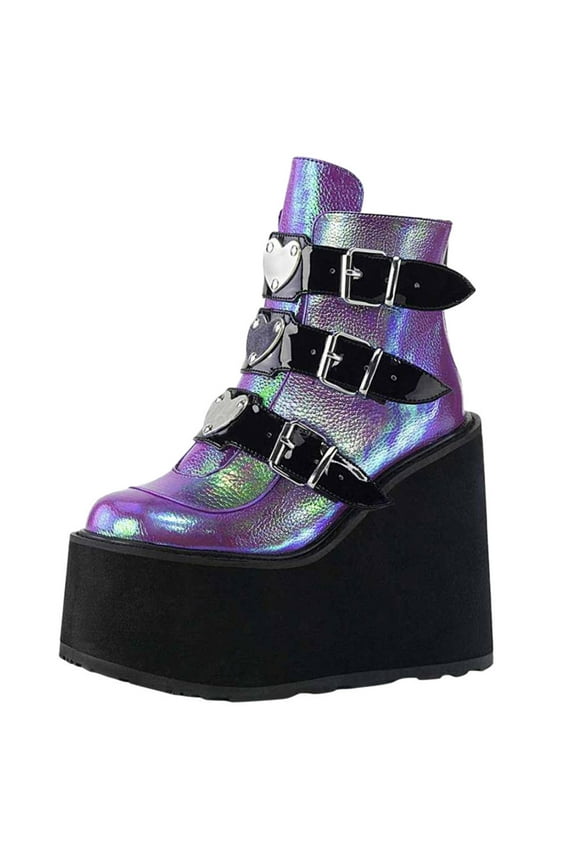 JINMGG Wedges for Women Plus Clearance Women's Fashion Multicolor Wedge Boots Ladies Zip Up Shoes Purple 38