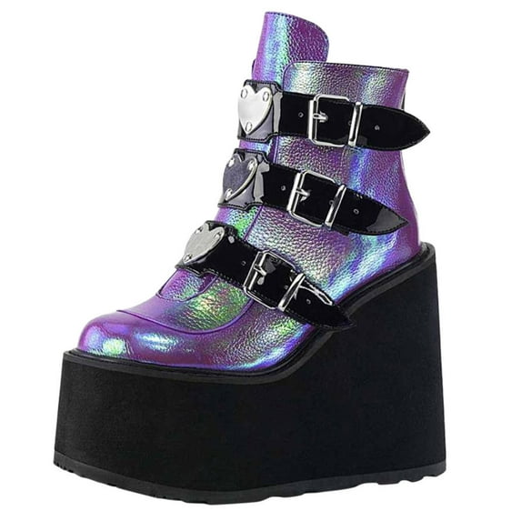 JINMGG Wedges for Women Plus Clearance Women's Fashion Multicolor Wedge Boots Ladies Zip Up Shoes Purple 39