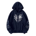 thumbnail image 1 of JINMGG Winter Coats for Women, 2023 Fashion Winter Clearance Womens Heart Print Gothic Style Long Sleeve Hoodlies Zipper Thermal Hoodie with Cropped Zip Up Women Coat Navy L, 1 of 6