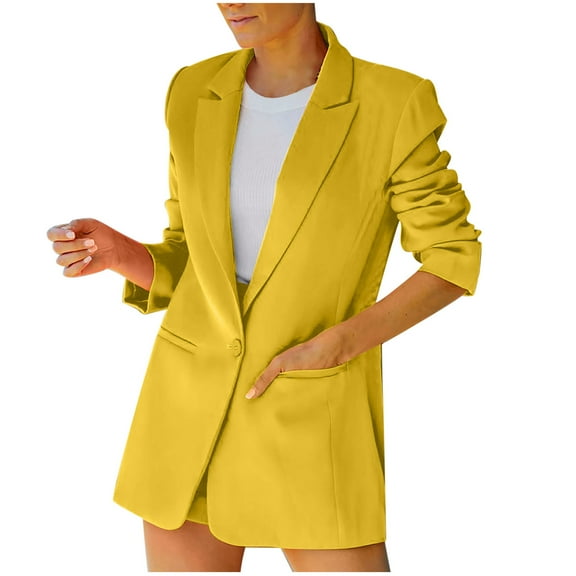 JINMGG Winter Coats for Women, 2024 Fashion Winter Clearance Womens Ladies Solid Turn Down Collar Jacket Long Sleeve Coat Outerwear Blazer Yellow XL