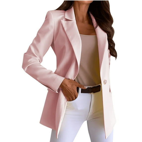 JINMGG Winter Coats for Women, 2024 Fashion Winter Clearance Womens Long Sleeve Single Breasted Solid Turn Down Collar Jacket Coat Outerwear Pink L