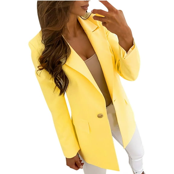JINMGG Winter Coats for Women, 2024 Fashion Winter Clearance Womens Long Sleeve Single Breasted Solid Turn Down Collar Jacket Coat Outerwear Yellow M