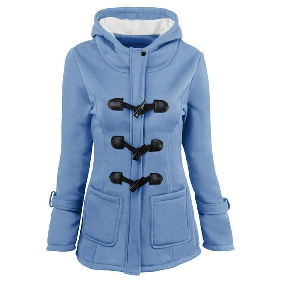 JINMGG Winter Coats for Women Womens Tops Plus Clearance,Women Color Horn Buttons Cardigan Padded Hooded Coat Jacket Overcoat
