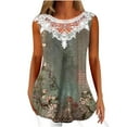 thumbnail image 1 of JINMGG Women Fashion Summer Sexy Fold Printed Regular Lace Sleeveless V Neck Button Top Army Green XXXXL, 1 of 5