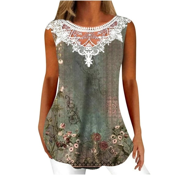 JINMGG Women Fashion Summer Sexy Fold Printed Regular Lace Sleeveless V Neck Button Top Army Green XXXXL