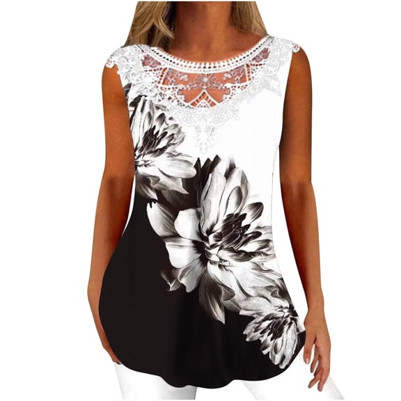 JINMGG Women Fashion Summer Sexy Fold Printed Regular Lace Sleeveless V Neck Button Top Black XXXXXL