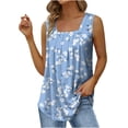 thumbnail image 1 of JINMGG Women's Fashion Prinded Square Neck Comfortable Loose T-Shirt Sleeveless Blouse Casual Tops Light Blue L, 1 of 5
