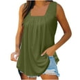 thumbnail image 1 of JINMGG Women's Fashion Solid Color Square Neck Comfortable Loose T-Shirt Sleeveless Blouse Casual Tops Army Green M, 1 of 6