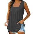 thumbnail image 1 of JINMGG Women's Fashion Solid Color Square Neck Comfortable Loose T-Shirt Sleeveless Blouse Casual Tops Dark Gray S, 1 of 6