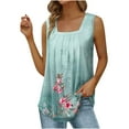 thumbnail image 1 of JINMGG Women's Summer Casual Tank Tops Loose Fit Pleated Square Neck Sleeveless Shirts Tops Light Blue L, 1 of 5