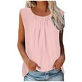 thumbnail image 1 of JINMGG Women's Summer Solid Color Casual Tank Tops Loose Fit Pleated Round Neck Sleeveless Shirts Tops Pink XXXL, 1 of 9