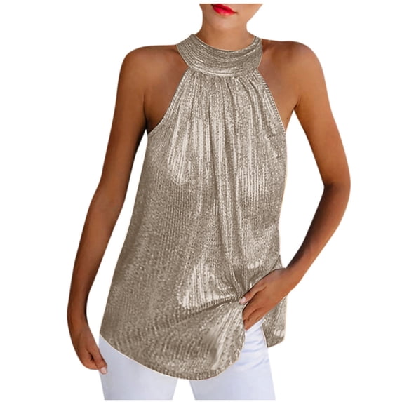 JINMGG Womens Casual Solid Color Round Neck Halter Sleeveless Tops Blouses Tops Tank Shirt Vest with Zipper Gray L
