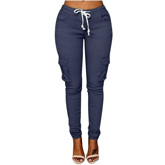 JINMGG Womens Plus Size Pants Fashion Women Plus Size Drawstring Casual Solid Elastic Waist Pocket Loose Pants Blue XXXXL