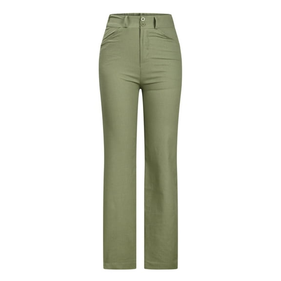 JINMGG Womens Plus Size Pants Women's Fashion Casual Solid Color Split Mid Waist Loose No Belt Elasticity Wide Leg Long Pants Army Green M