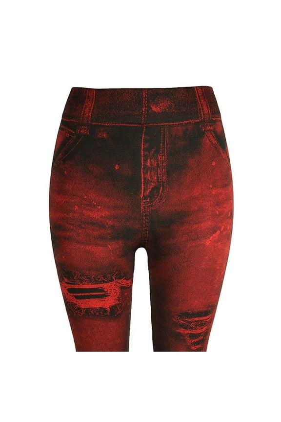 JINMGG Womens Clearance Plus Size Pants Women's Jeans Bottom Pants Coloured Hip-up Super Bomb Slim Nine-minute Pants Red XL