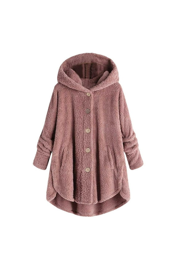 JINMGG Womens Coats Clearance, Winter Coats for Women Women Plus Size Button Plush Tops Hooded Loose Cardigan Wool Coat Winter Jacket