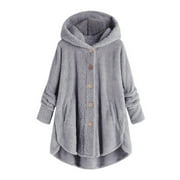 JINMGG Womens Coats Clearance, Winter Coats for Women Women Plus Size Button Plush Tops Hooded Loose Cardigan Wool Coat Winter Jacket