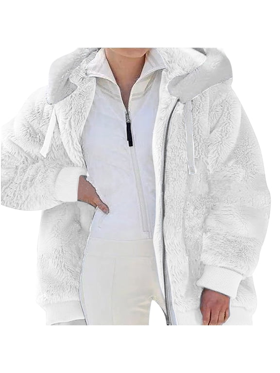 JINMGG Womens Coats Clearance, Winter Coats for Women Women Plus Size Winter Warm Loose Plush Zip Hooded Jacket Coat