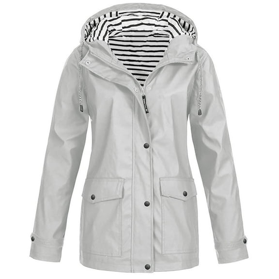 JINMGG Womens Coats Clearance, Winter Coats for Women Women Solid Rain Jacket Outdoor Plus Size Hooded Raincoat Windproof