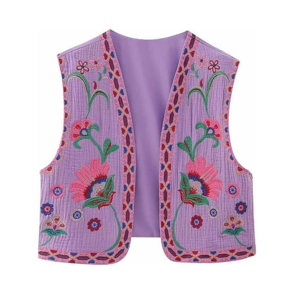 JINMGG Womens Coats Clearance, Winter Coats for Women Women Vintage Embroidered Vest Tops Linen Cropped Sleeveless Floral Cardigans Fashion Vests
