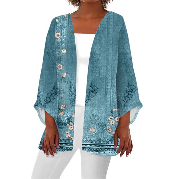 JINMGG Womens Coats , Winter Coats for Women Women's Casual 3/4 Sleeve Print Loose Shirt Tops Cardigan