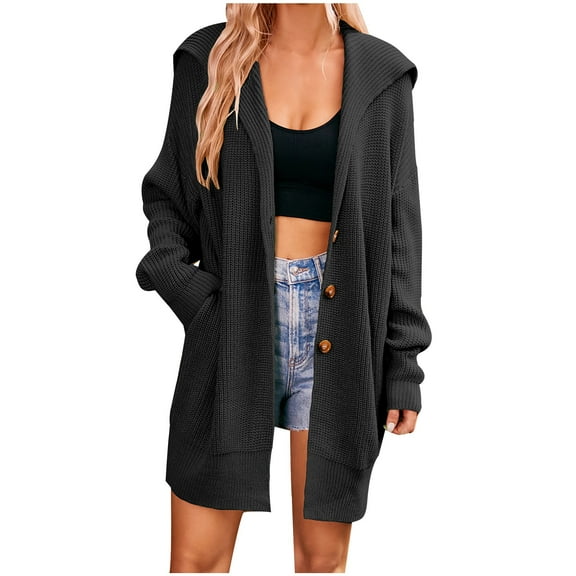 JINMGG Womens Coats Clearance, Winter Coats for Women Women's Fashion Long Sleeve Lapel Pockets Button Mid-length Cardigan Coat Tops