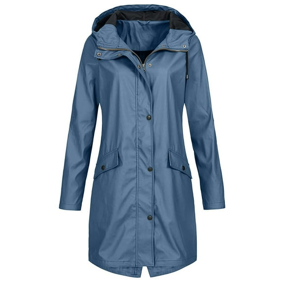 JINMGG Womens Coats Clearance, Winter Coats for Women Women's Solid Color Rain Jacket Outdoor Hooded Windproof Long Coat