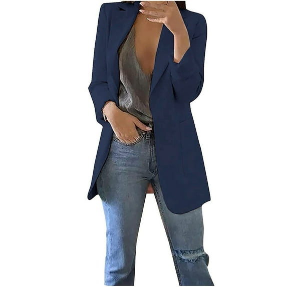 JINMGG Womens Coats Womens Tops Womens Fashion Clearance,Women Solid Long Sleeve Office Coat Cardigans Suit Long Jacket Tops