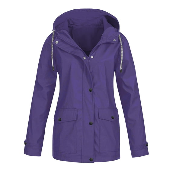 JINMGG Womens Coats and Jackets Clearance ,Women Solid Rain Jacket Outdoor Plus Hooded Raincoat Windproof Jackets Solid Outwear