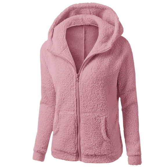 JINMGG Womens Coats and Jackets Clearance Womens Fashion,Women Hooded Sweater Coat Winter Warm Wool Zipper Coat Long Sleeve Outwear