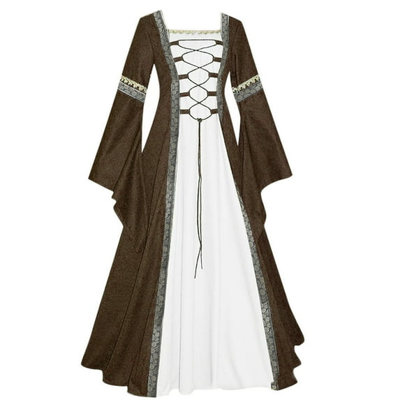 JINMGG Womens Plus Size $5 Women's Vintage Celtic Medieval Floor Length Renaissance Gothic Cosplay Dress Khaki XXXXXL