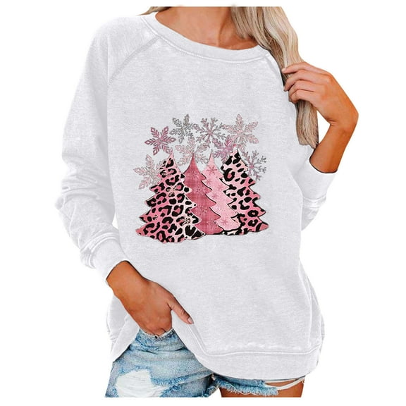 JINMGG Womens Plus Size $5, Christmas Tops for Women Fashion Women Print Long Sleeve Comfortable Breathable Round-Neck Sweatshirt