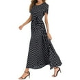 thumbnail image 1 of JINMGG Womens Plus Size Clearance $5 Fashion Women O-Neck Short Sleeve Beach Polka Dot Bandage Long Maxi Dress Black S, 1 of 8