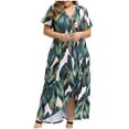 thumbnail image 1 of JINMGG Womens Plus Size Clearance $5 Fashion Women Plus Size Maxi Dresses Printing V-Neck Summer Casual Flowy Long Dress Blue XL, 1 of 9