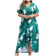 thumbnail image 1 of JINMGG Womens Plus Size Clearance $5 Fashion Women Plus Size Maxi Dresses Printing V-Neck Summer Casual Flowy Long Dress Green XXL, 1 of 7