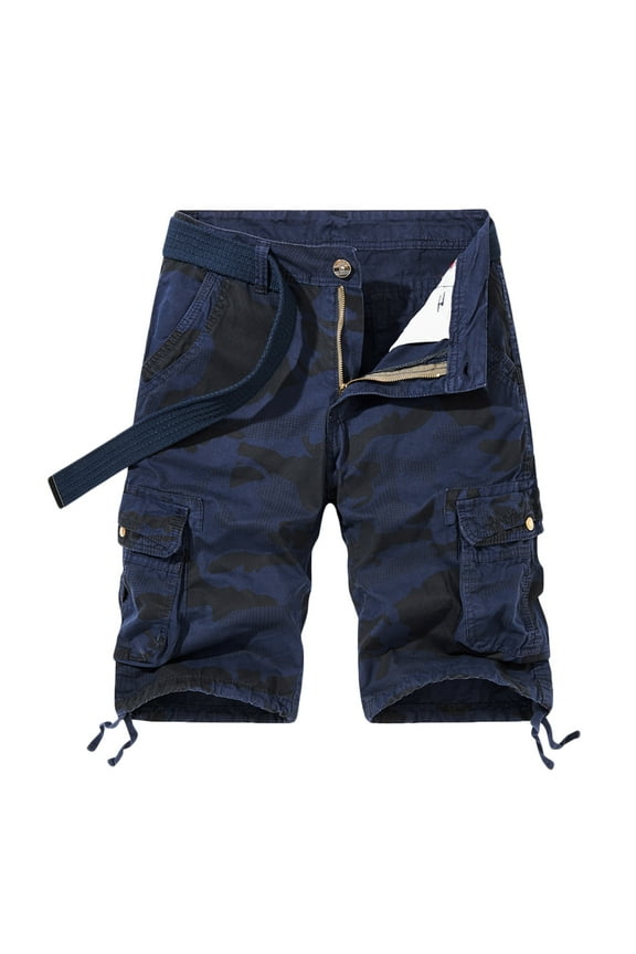 JINMGG Womens Plus Size Clearance $5 Men Casual Camouflage Zipper Button Pockets Cropped Cargo Shorts Dark Blue L