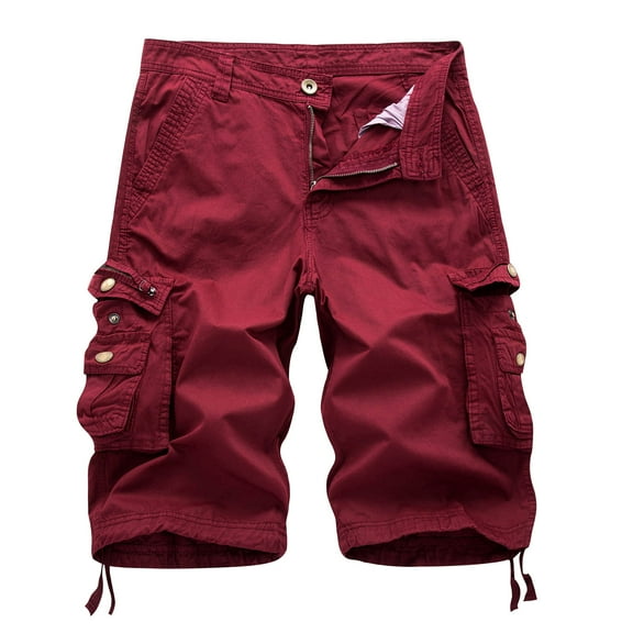 JINMGG Womens Plus Size Clearance $5 Men's Casual Pure Color Outdoors Pocket Beach Work Trouser Cargo Shorts Pant Red XXL