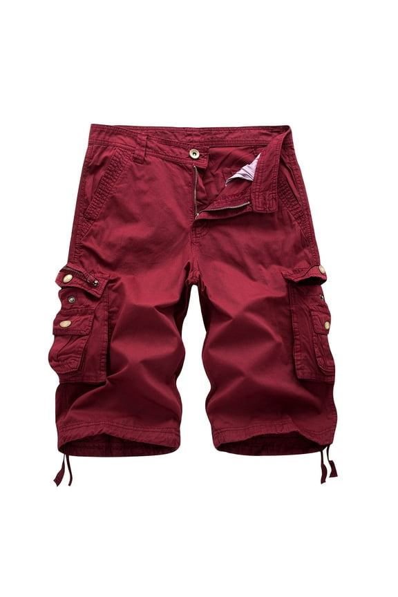 JINMGG Womens Plus Size Clearance $5 Men's Casual Pure Color Outdoors Pocket Beach Work Trouser Cargo Shorts Pant Red XXL