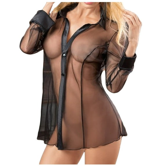 JINMGG Womens Plus Size Clearance $5 New Mesh Shirt Women Bodydoll Lingerie Long Sleeve Pajamas Red Tops S-3XL