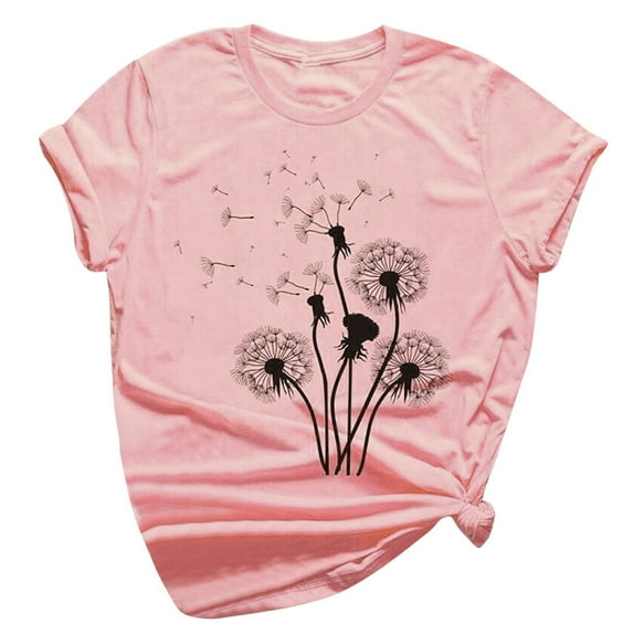 JINMGG Womens Plus Size $5 New Women's T-Shirt Short Sleeves Fashion Big Floral Flower Lady T-Shirts Top Pink L