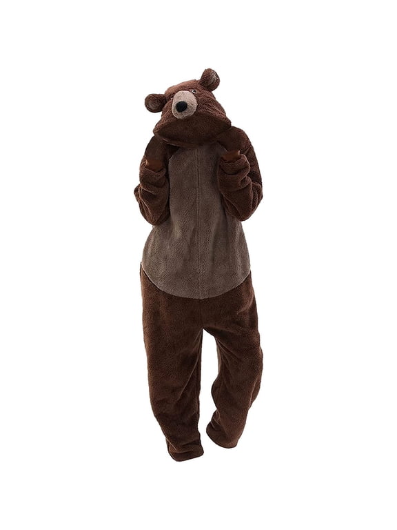 JINMGG Womens Plus Size $5 Unisex Adult Bear Sleepwear Onesie Winter Pocket Loose Funny Thicken Pajamas